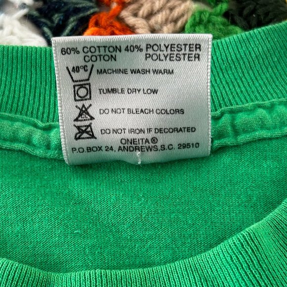 Vintage 90s Single Stitch ONEITA Blank Kelly Tee Slim Fit Unisex Solid P… - Picture 7 of 13